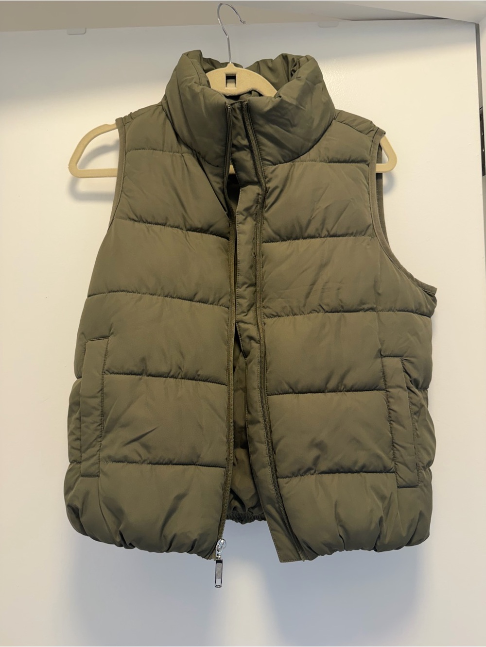 Aqua Olive Green Quilted Puffer Vest for women